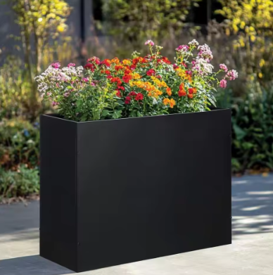 Black Modern Iron Rectangular Planter Box Black Metal Flower Pot for Floor and Shopping Mall Outdoor Use