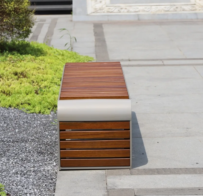 Black Outdoor Public City Furniture Metal Waiting Seat Wooden Urban Bench for Parks and Plazas