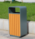 Factory Price Standing Stainless Steel Metal Waste Bin Wooden Outdoor Trash Can