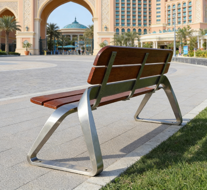 【Industrial-Grade Durability】Outdoor Park Bench | 304 Stainless Steel & Weather-Resistant Wood for Municipal Projects/Real Estate Landscapes/Public Spaces