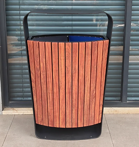 Wooden Recycling Garbage Can - Eco-Friendly Outdoor Wooden Trash Bin for Commercial and Public Use