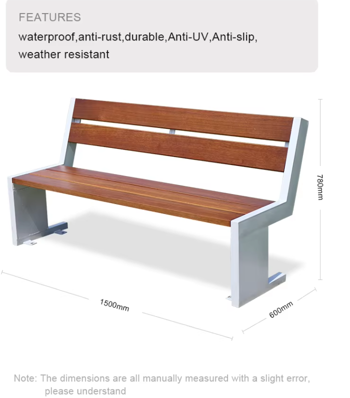 Heavy Duty Metal Urban Outdoor Seating Benches Knock-down Solid Wood Park Waiting Street Patio Benches