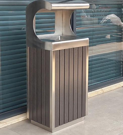 Freestanding Wooden Garbage Can - Outdoor Wooden Trash Bin for Public Area Waste Container