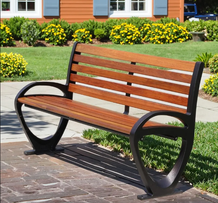 Modern Design Knock-Down Park Benches Street Aluminum and Solid Wood Outdoor Bench for Public Waiting Patio Application