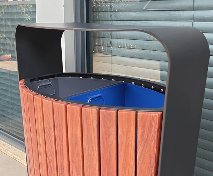 Wooden Recycling Garbage Can - Eco-Friendly Outdoor Wooden Trash Bin for Commercial and Public Use