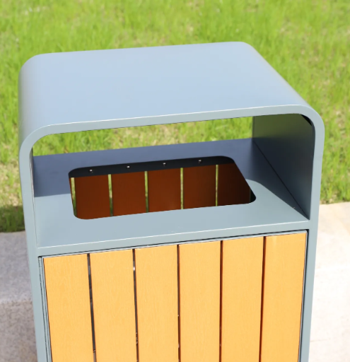 Factory Price Standing Stainless Steel Metal Waste Bin Wooden Outdoor Trash Can