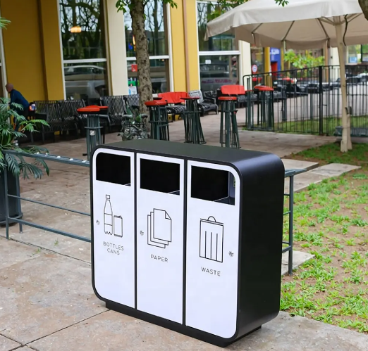 Metal outdoor trash bin