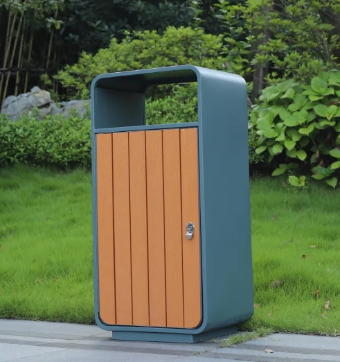 Factory Price Standing Stainless Steel Metal Waste Bin Wooden Outdoor Trash Can