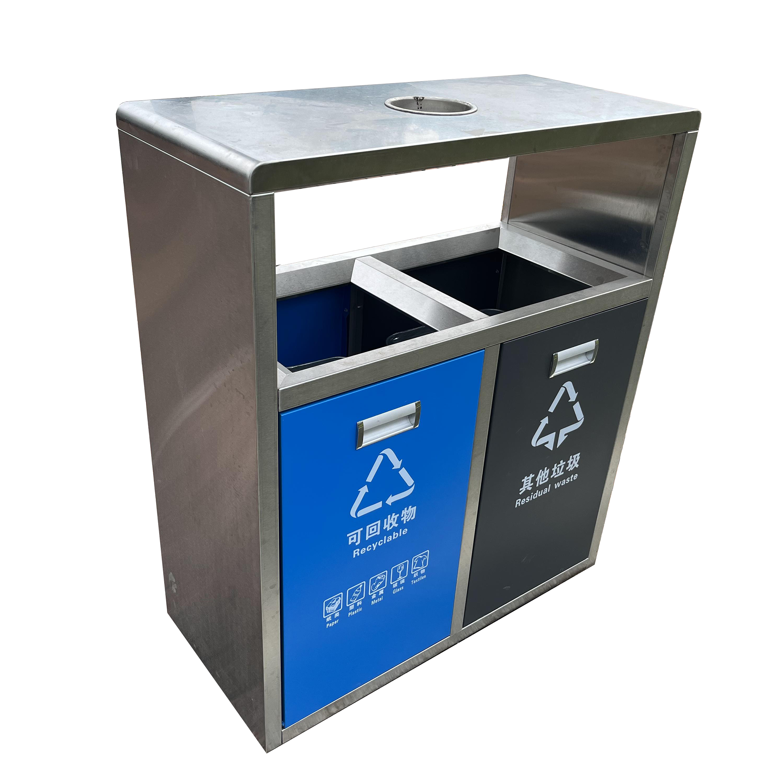 Outdoor stainless steel trashcans