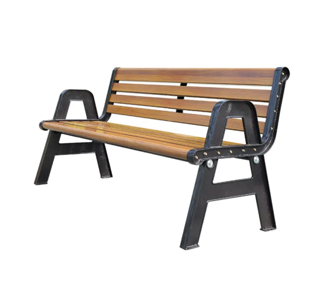Modern Park Outdoor Bench Solid Wooden Patio Bench Metal Steel Courtyard Backrest Long Bench Outdoor Furniture Waterproof Seat