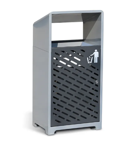 Modern Design Grey Outdoor Trash Bin Metal Garbage Can with Power Coating for Urban Street