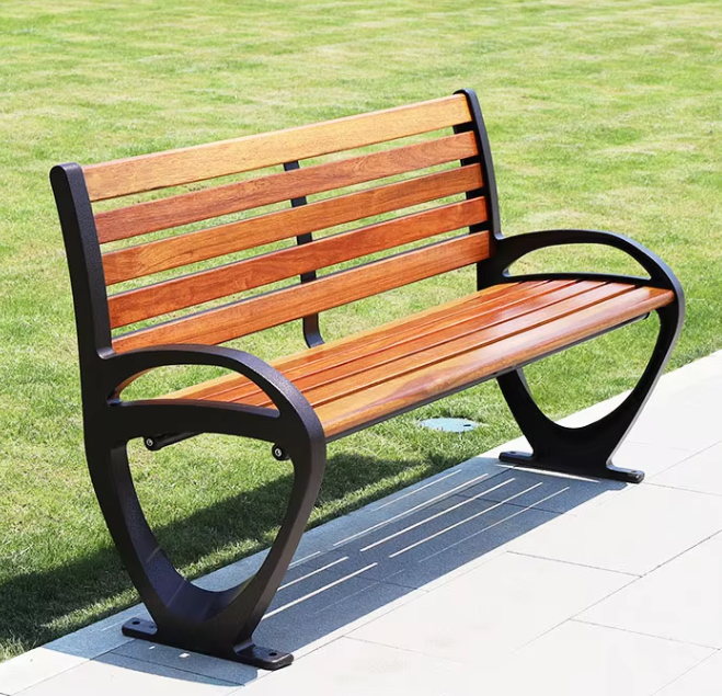 Modern Design Knock-Down Park Benches Street Aluminum and Solid Wood Outdoor Bench for Public Waiting Patio Application