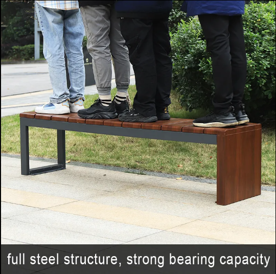 Outdoor garden bench full metal wood grain bench