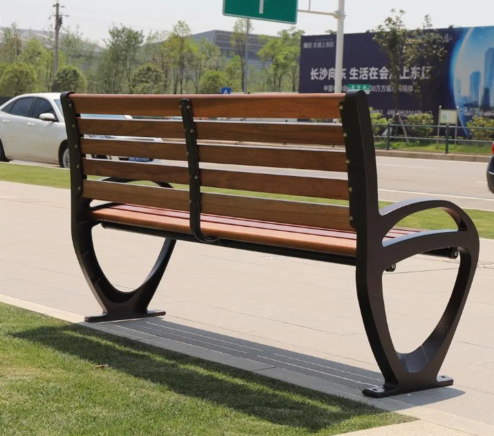 Modern Design Knock-Down Park Benches Street Aluminum and Solid Wood Outdoor Bench for Public Waiting Patio Application