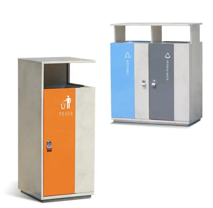 Street public metallic outdoor trash can recyclable litter bin
