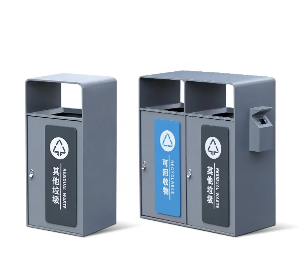 Outdoor waste trash can metal litter bins