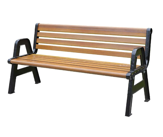 Modern Park Outdoor Bench Solid Wooden Patio Bench Metal Steel Courtyard Backrest Long Bench Outdoor Furniture Waterproof Seat