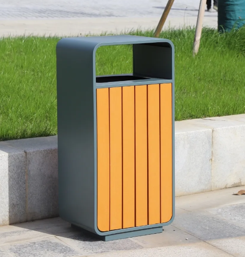 Factory Price Standing Stainless Steel Metal Waste Bin Wooden Outdoor Trash Can