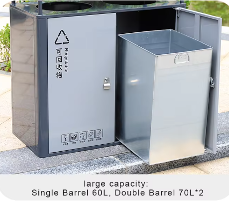 Double Compartment Sorting Trash Bin With Rain Lid Stainless Steel Durable Single Waste Bin for Street Park