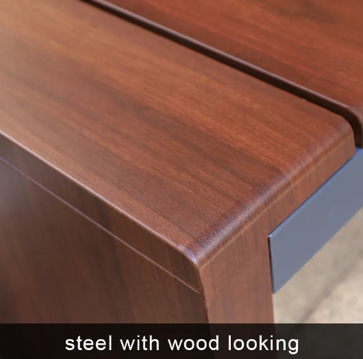 Outdoor garden bench full metal wood grain bench