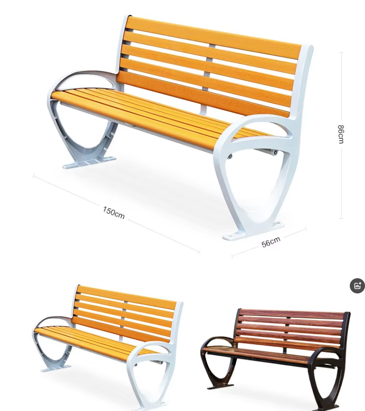 Modern Design Knock-Down Park Benches Street Aluminum and Solid Wood Outdoor Bench for Public Waiting Patio Application