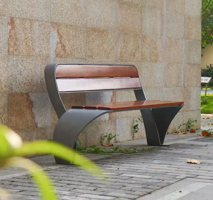 Modern Park Bench Outdoor Stainless Steel Leisure Wooden Garden Bench Stainless Steel Outdoor Bench Seat with Backrest