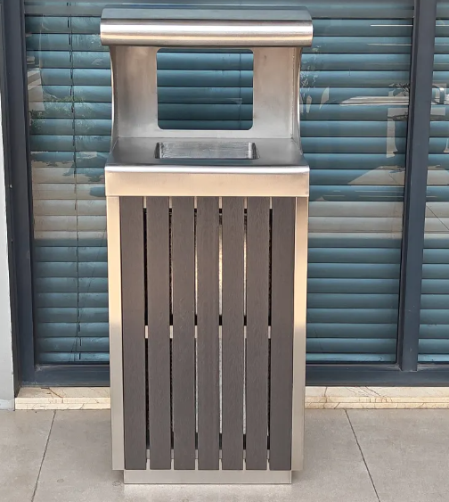 Freestanding Wooden Garbage Can - Outdoor Wooden Trash Bin for Public Area Waste Container