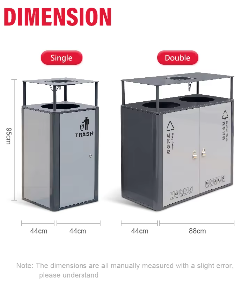 Double Compartment Sorting Trash Bin With Rain Lid Stainless Steel Durable Single Waste Bin for Street Park