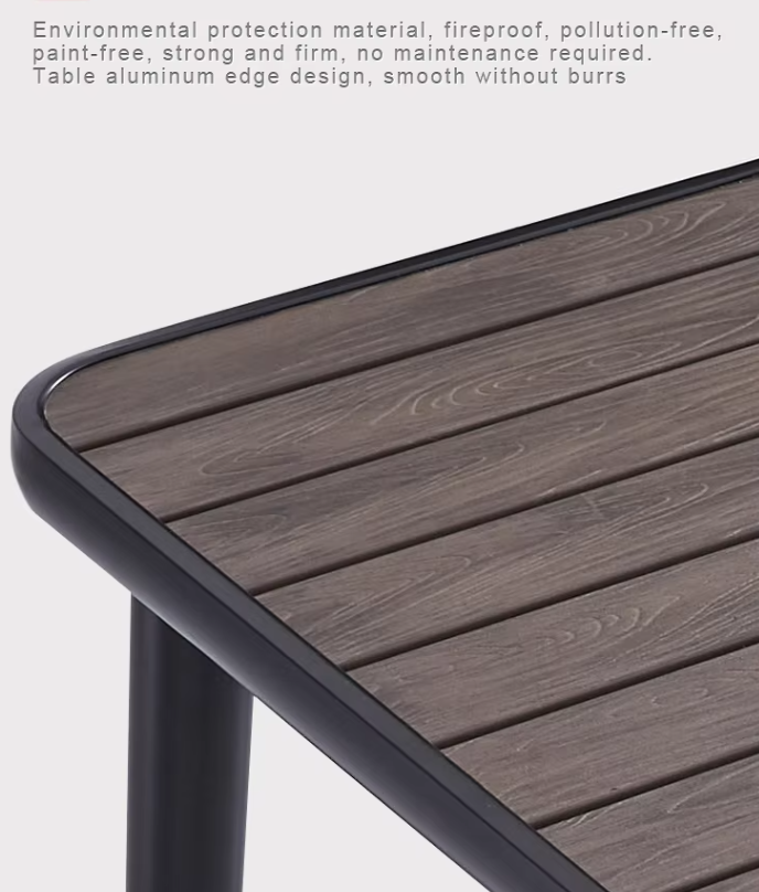 Commercial Cafe Table and Chair Aluminum Table Set Outdoor Plastic Rectangle Dining Tables for 4-6 Seats