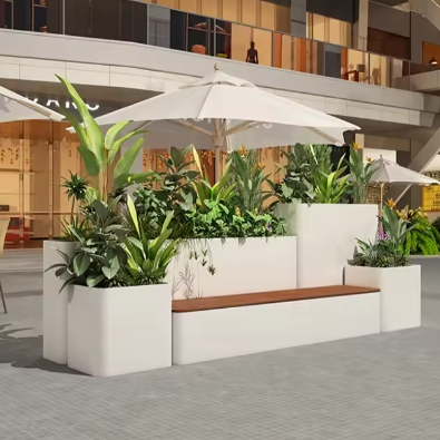 Custom Indoor/Outdoor Metal Flower Bench with Planters for Garden Entry Patio Park Gym Mall or Hospital Use