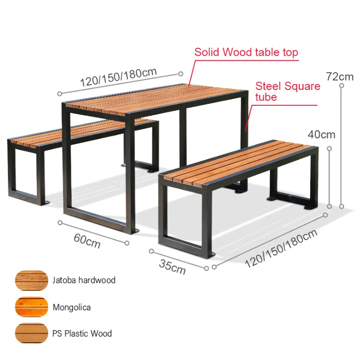Modern Design Plastic Wood Patio Table Set with Metal Structure Outdoor Restaurant Garden Table and Chair for 6