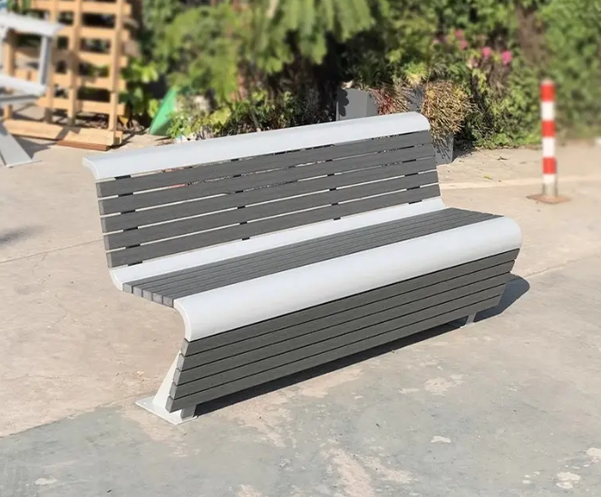 High-End Ergonomic Outdoor Bench Wood-Plastic Patio Garden Seating with Galvanized Steel Frame for Urban Commercial Spaces