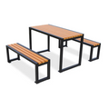 Modern Design Plastic Wood Patio Table Set with Metal Structure Outdoor Restaurant Garden Table and Chair for 6