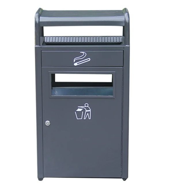 Street Black Trash Can Ashtray Stand Bin Top Metal Dustbins Outdoor Gardens Waste Bin