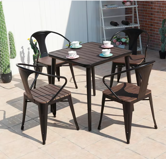 Commercial Cafe Table and Chair Aluminum Table Set Outdoor Plastic Rectangle Dining Tables for 4-6 Seats