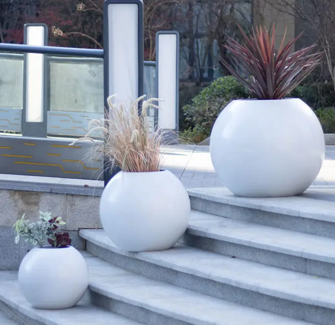 HOT Round Shape Aluminium Planter High Quality Planter Box White Flower Pot